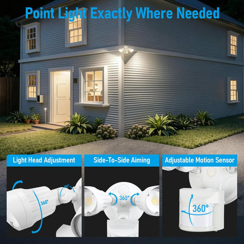 3CCT LED Security Light With Motion Sensor For Outdoor Use Dusk To Dawn Flood Light No Brainer ETL Listed IP65 on house wall
