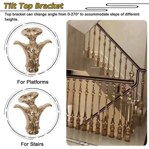 Pro Level Zero Hassle 0 To 270 Adjustable Angle Deck Banister Columns Bulk Pack showing tilt top brackets for stair railings.