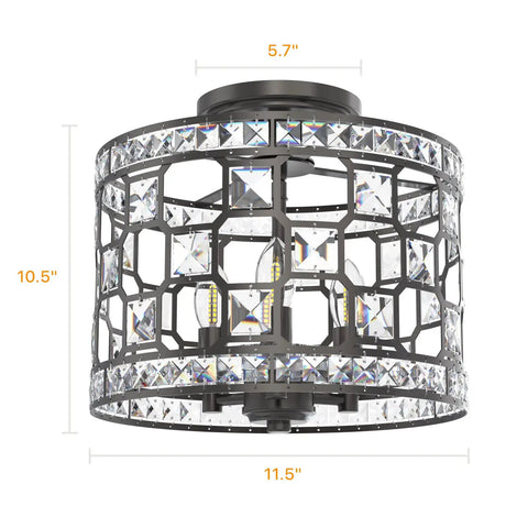 Crystal Decor Semi Flush Mount Ceiling Light Fixture In Modern Farmhouse Style, Elegant Glass Crystals, 11.8 Inch Diameter