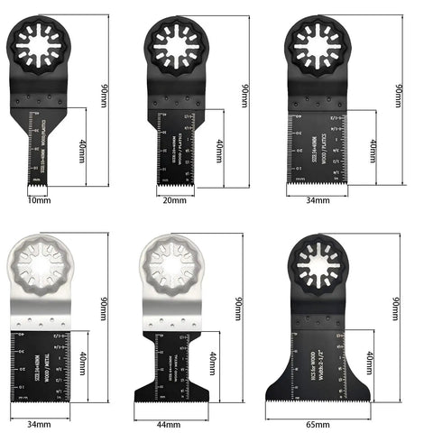 Dimensions of Do It All Oscillating Tool Blades Kit 57Pc Quick Release Set for precise cutting in different sizes.
