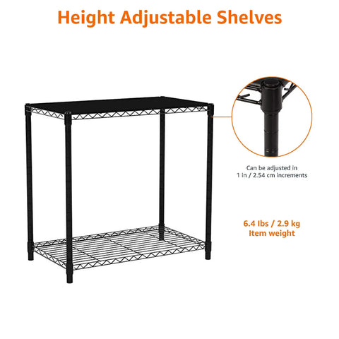 Rock Solid Heavy Duty 2 Shelf Stackable Steel Wire Rack With Tough Black Finish showing height adjustable shelves and sturdy design.