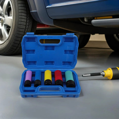 Pro HEMOTON Thin Wall Lug Nut Socket Set w Protective Sleeve For Deep Recessed Wheels And Tire Hub Removal Auto Maintenance Essentials blue case