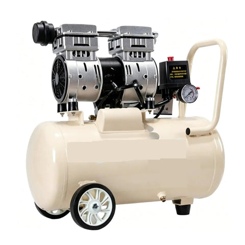 Heavy Duty 550W Silent Air Compressor With 8 Gallon Tank, oil-free design, dual motor, compact for garage, shop, HVAC use.