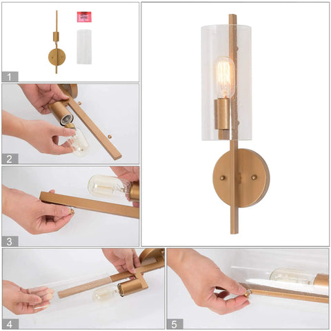 Assembly process of Dope Dark Gold Wall Sconce With Seedy Glass Shade For Bathroom and Hallway, 17 Inch High By 5 Inch Wide
