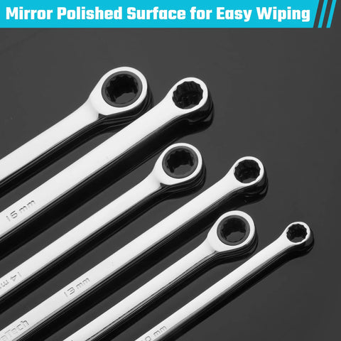 10Mm Extra Long Ratcheting Wrench Metric CR V Steel Built Beefy For Maximum Reach And Torque Durable Chrome Vanadium Tool Set