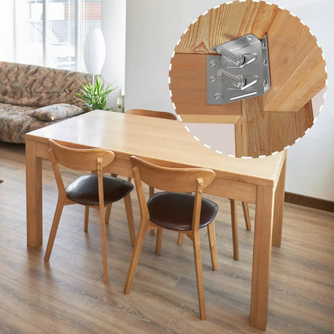 Solid As A Rock 12 Piece Surface Mount Corner Brackets For Heavy Duty Table Apron Reinforcement attached under a wooden table.