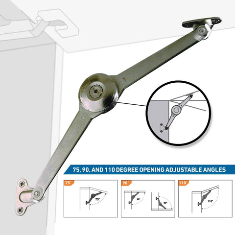 Heavy Duty Dual Flap Lid Support Hinge Folding Arm for Cabinets and Toy Boxes with Adjustable 75 to 110 Degree Angle Soft Close