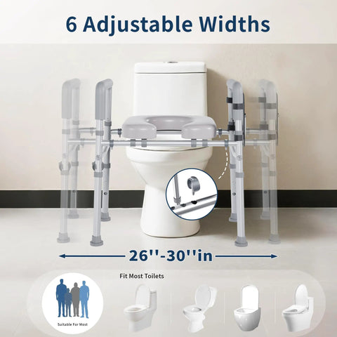 Adjustable Raised Toilet Seat With Plush Padded Cushion And Sturdy Safety Handles Built Tough 450 Lb Capacity with adjustable width.