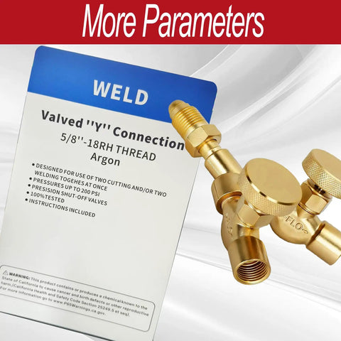 Argon Y Connector With Dual Shut Off Valves No Fuss For Welding Brass Gas Splitter 5/8" Thread with Instruction Card