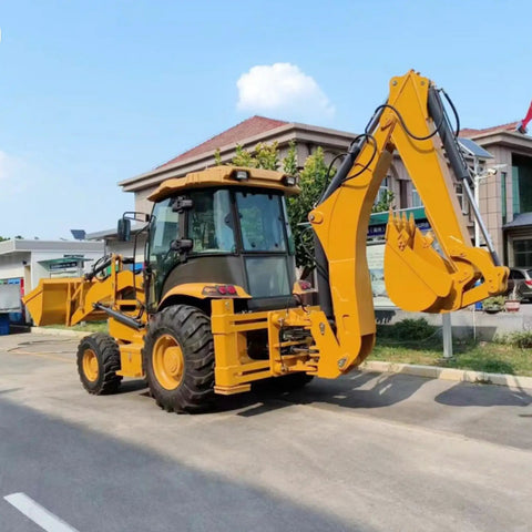 Compact Excavator Backhoe Loader For Landscaping And Construction Mini Wheel Tractor Digger in urban setting