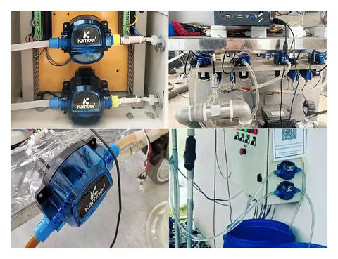 24V Adjustable Peristaltic Dosing Pump With Stepper Motor setup for laboratory use, showcasing compact design and fluid connections.