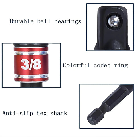 Impact Grade Driver Sockets Adapter Extension Kit Must Have 3Pcs 3/8 Universal Socket Adapters with durable ball bearings
