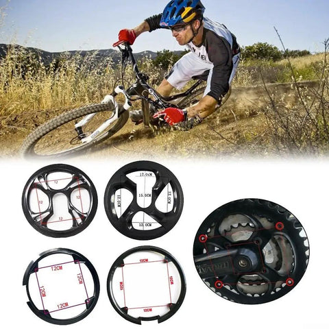 Cyclist riding with Road Bicycle Crank Guard Protector For 40 To 52T Sprockets Easy Install No Fuss Plastic Cover Shield
