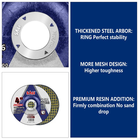 Heavy Duty 25 Pack 4 Inch Grinding Wheels For Angle Grinder featuring aluminum oxide, thickened steel arbor, and premium resin design.