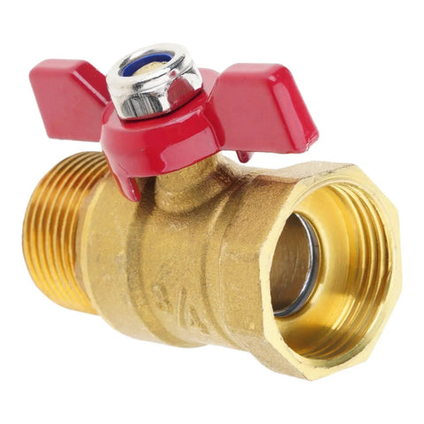 Leak Proof Heavy Duty Three Quarter Inch Brass Ball Valve With Built Different Construction And Smooth Flow Control For Yard Projects Car Wash Plumbing Corrosion Resistant Setup, showing red handle and threaded brass fitting.