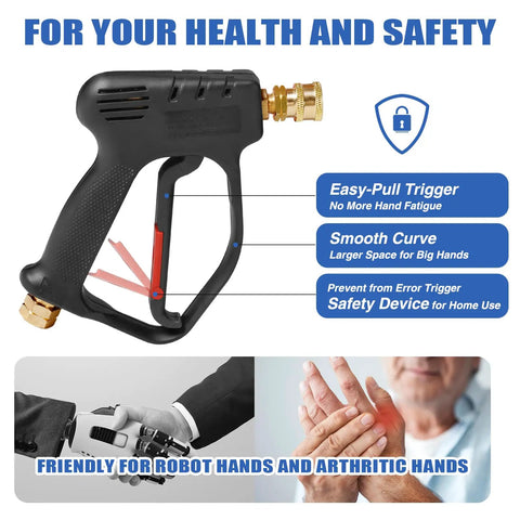 Short Pressure Washer Gun With 4000 PSI Beast Mode Cleaning Power, 10.5 GPM Foam Ready, Three Eighths Inch Quick Connect, Stubby Trigger Handle