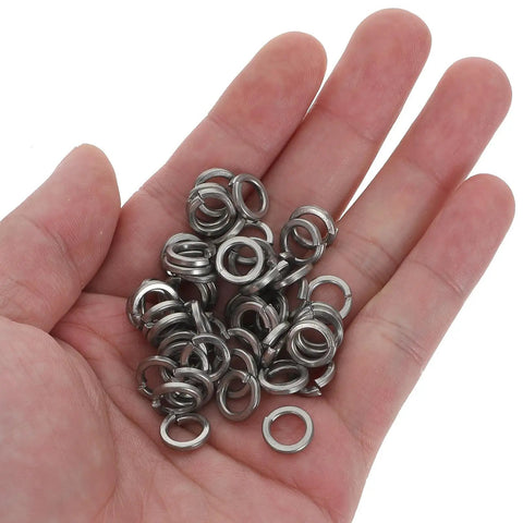 300 Pack Stainless Steel Split Lock Washers Heavy Duty Rust Proof Hardware Fasteners For Automotive Marine Builds in hand.