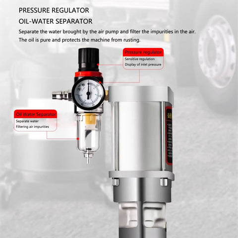 Professional Air Powered Pneumatic Grease Gun Heavy Hitter Featuring 12 Liter Tank And 80 To 1 Pressure Ratio with oil-water separator