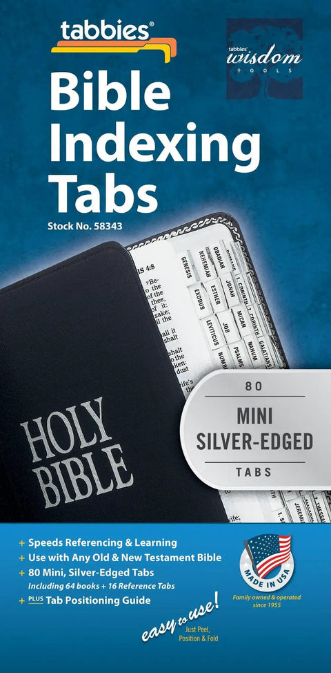 Straight Up Supercharge Your Bible Study With These Rock Solid Silver Edged Tabs Self Adhesive Mini Index Stickers For Compact Personal Study Bibles Old And New Testament Book Markers With Guide, displaying 80 mini silver-edged Bible tabs.