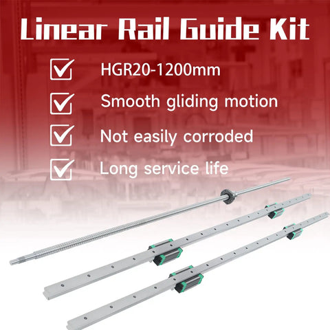 Two Pack Pro Grade HGR20 1200mm Linear Guide Rails And SFU1605 1200mm Ball Screw Set With DSG16H Nut Housing shown with kit features