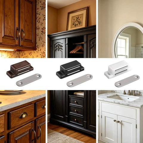 Heavy Duty 12 Pack Brown Cabinet Magnetic Latch Door Catch For Cupboards Drawers Shutters in various colors and styles.