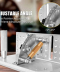 Pro Grade Belt Grinder Knife Jig With Adjustable Angle -5 To 25 Degrees showing close-up of angle adjustment and precision pointer
