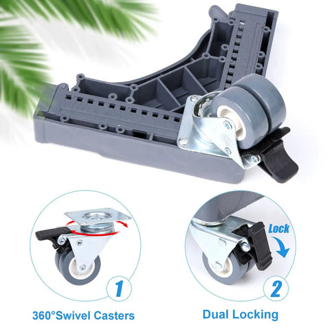 Close-up of Adjustable Appliance Dolly Cart with Four Locking Twin Wheels Heavy Duty Mobile Base showing grey corner section.