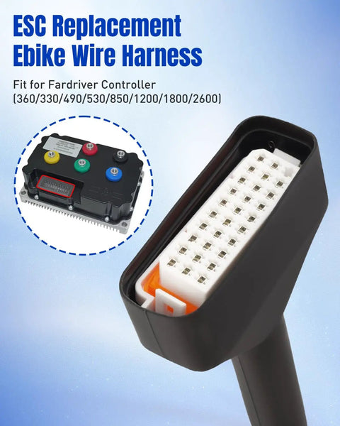 Plug And Play Ebike ESC Controller Replacement Wire Harness For 360 330 490 530 850 1200 1800 2600 shown with connectors