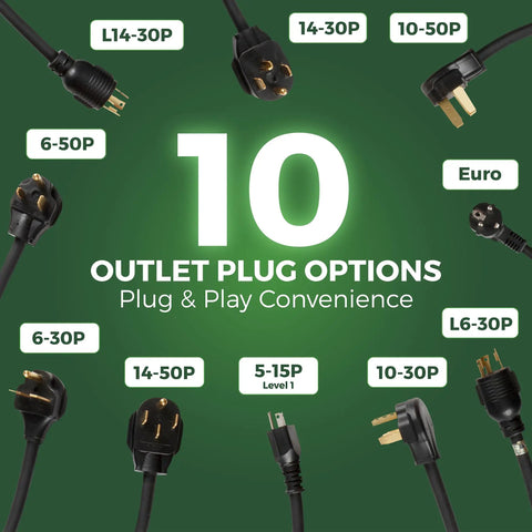 Various plug options for Level 2 EV Charger Portable 16 Amp 220 240V EVSE With 30 40 And 50 Foot Cables For All EVs And PHEVs