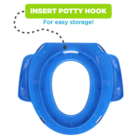 Toddler Potty Training Seat With Comfy Cushion And Sure Grip Handles Easy Cleanup Fits Regular Toilets Bpa Free showing blue storage feature