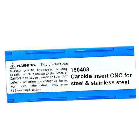 Replacement Carbide Inserts CB160408 APKT160408-PM YBG202 for Aluminum with warning label.