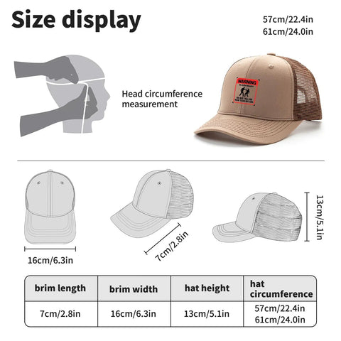 Size chart and design of Dope Mesh Baseball Hat For Men With Adjustable Buckle Breathable Trucker Cap For Sports And Everyday Wear