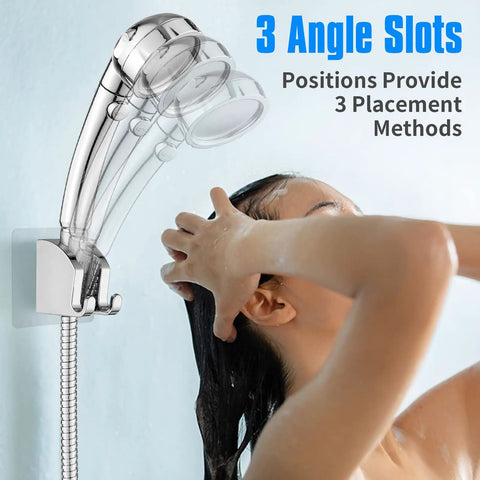 Heavy Duty Chrome Handheld Shower Head Holder With Two Hanger Hooks Self Adhesive Wall Mount For Standard Shower Heads