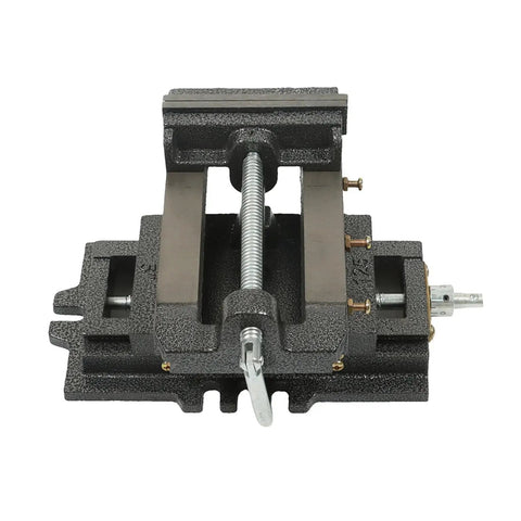 Heavy Duty 5 Inch Cross Slide Drill Press Vise For Woodworking Rock Solid Cast Iron Milling Fixture with visible adjustable cranks.