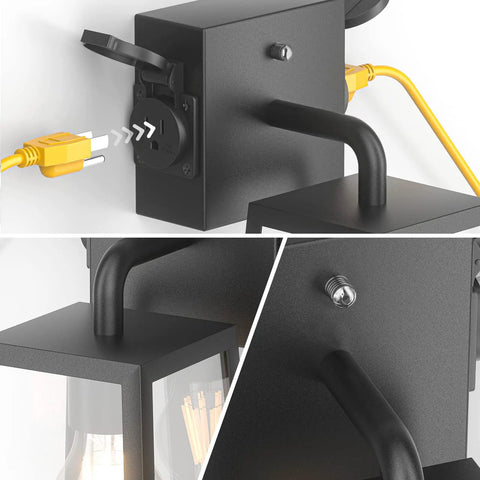 Super Durable Dusk To Dawn Porch Lights Packed With Two Outlets That Are Waterproof And Anti Rust In Black Finish close-up