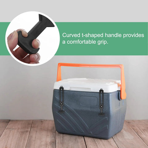 Cooler with 2 Pack T Handle Rubber Draw Latches 7.5 Inch Flexible Hood Latch Kit With Screws, shown on orange-handled cooler