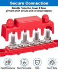 Heavy Duty 12V Bus Bar Power Distribution Block Packing 250A Peak Current And Stainless Steel Terminals showing Bakelite cover and base.