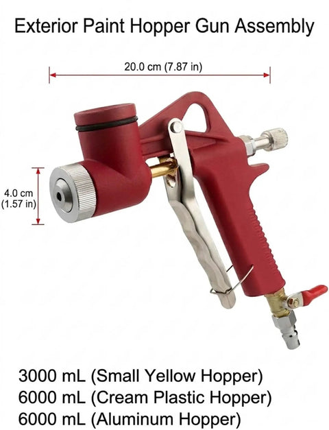 Top Tier Pro Hustle Pneumatic Mortar Sprayer Gun For Crushin Big Wall Plaster And Concrete Jobs With Steady Airflow And No Sweat Single Hand Operation Yellow, red paint hopper gun with air connections.