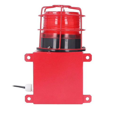 Hardhat Ready Job Site Beast With 115 Decibel Loud Horn And IP65 Waterproof LED Strobe Light For Mine Quarry Construction Emergency Sound Visual Warning Alarm Beacon, red industrial siren with protective cage.