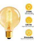 Close-up of 6 Pack 60W Globe Edison Bulbs G80 Vintage Spiral Filament With E26 Base Amber Glass Warm 2700K Dimmable Decorative Lighting