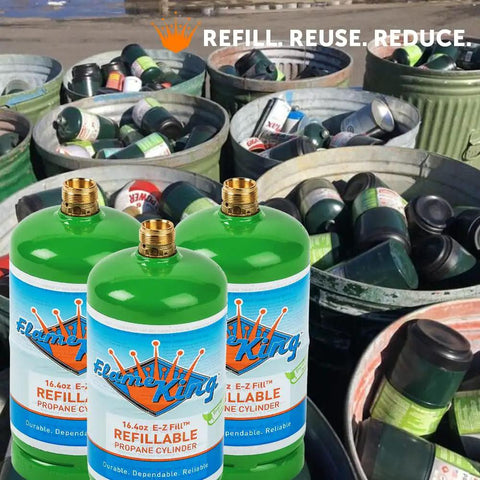 Empty Refillable 1 Pound Propane Tank Cylinder 4 Pack For Camping Backpacking And Hiking Eco Friendly Reusable DOT Compliant Green 16 Ounce Capacity Includes Caps And Allen Keys.