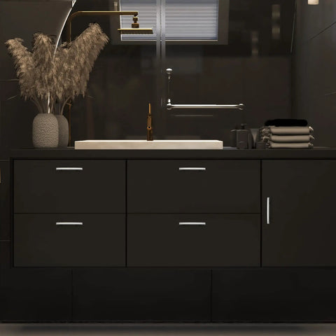 Bathroom vanity with 30 Pack 6 Inch Curved Cabinet Pulls Brushed Nickel Zinc Alloy for Kitchen Cupboards And Drawers