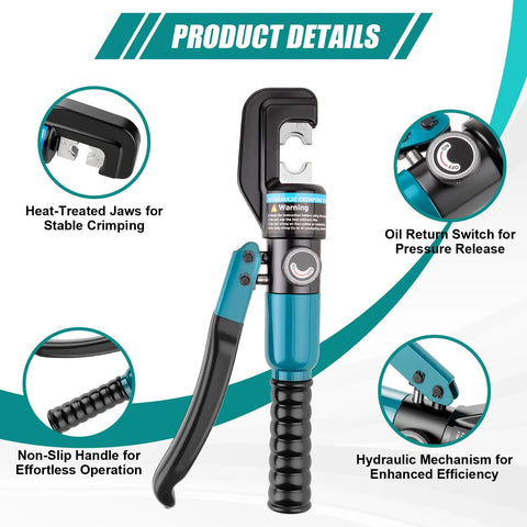 Hydraulic Crimping Tool Kit For Battery Cables And Wire Rope, 6 Ton Crimping Force With 9 Dies showing product details