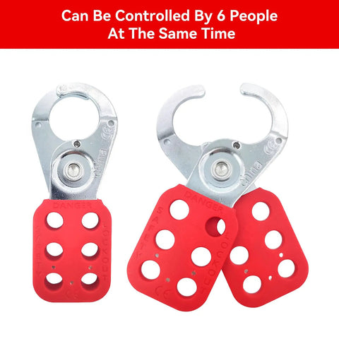 Top Shelf 10 Pack Lock Out Tag Out Hasps Rock Solid Stainless Steel Safety Hardware with 6 lock holes for group use.