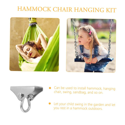 Heavy Duty Swivel Ceiling Hook For Hanging Chairs And Hammocks With Tough Steel Swing Mount and Drop Ceiling Anchor shows hammock setup and children swinging.