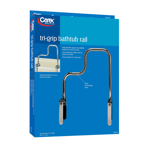 Tri-Grip Bathtub Handle Grab Bar With Chrome Finish For Seniors And Folks With Disabilities packaging