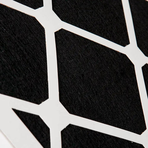 Close-up of MERV 13 Pleated Air Filter With Carbon Odor Control, showing filter mesh design, 16x16x1 Actual Size 15.75x15.75x0.75