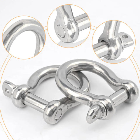 Five Eighth Inch D Ring Anchor Shackles Set Of Five, 304 Stainless Steel Screw Pin Shackles For Towing, detail close-up