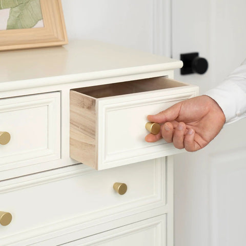 Hand pulling drawer using Five Pack Gold Knobs Brushed Brass Round Cabinet Pulls For Kitchen Cabinets Dope Small Drawer Hardware Easy Install