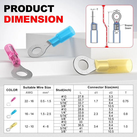 Marine Grade 12-10 AWG Heat Shrink Ring Terminal Connector 5 16 Inch Stud Yellow 50 Pack Heavy Duty Wire End Terminals Saltwater Ready Corrosion Resistant UL Approved Built Tough For Marine Electrical Projects, yellow ring terminal